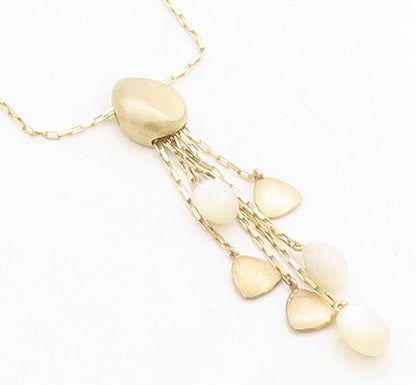 925 Sterling Silver  Mother Of Pearl Bead Gold Plated Chain Necklace  NE1141