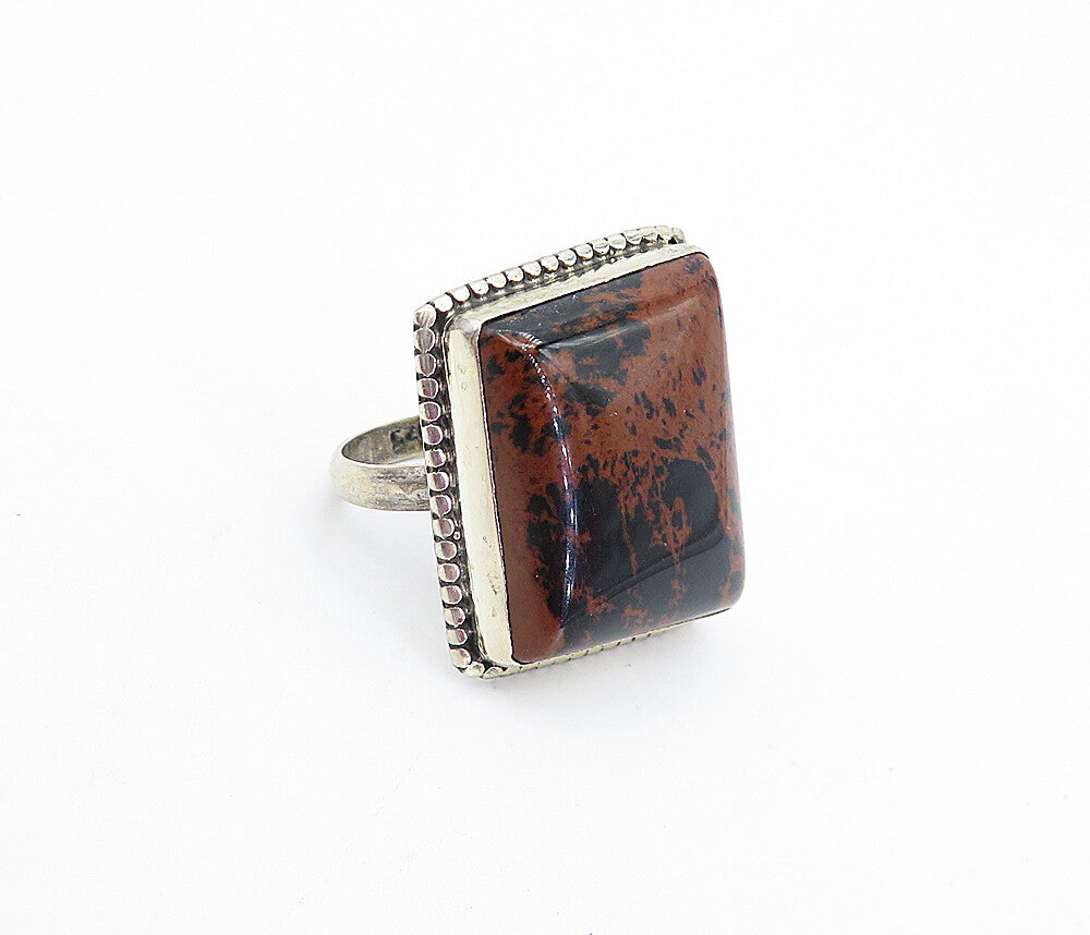 925 Sterling Silver  Vintage Jasper Square Shiny Cocktail Ring Sz 8  RG4074