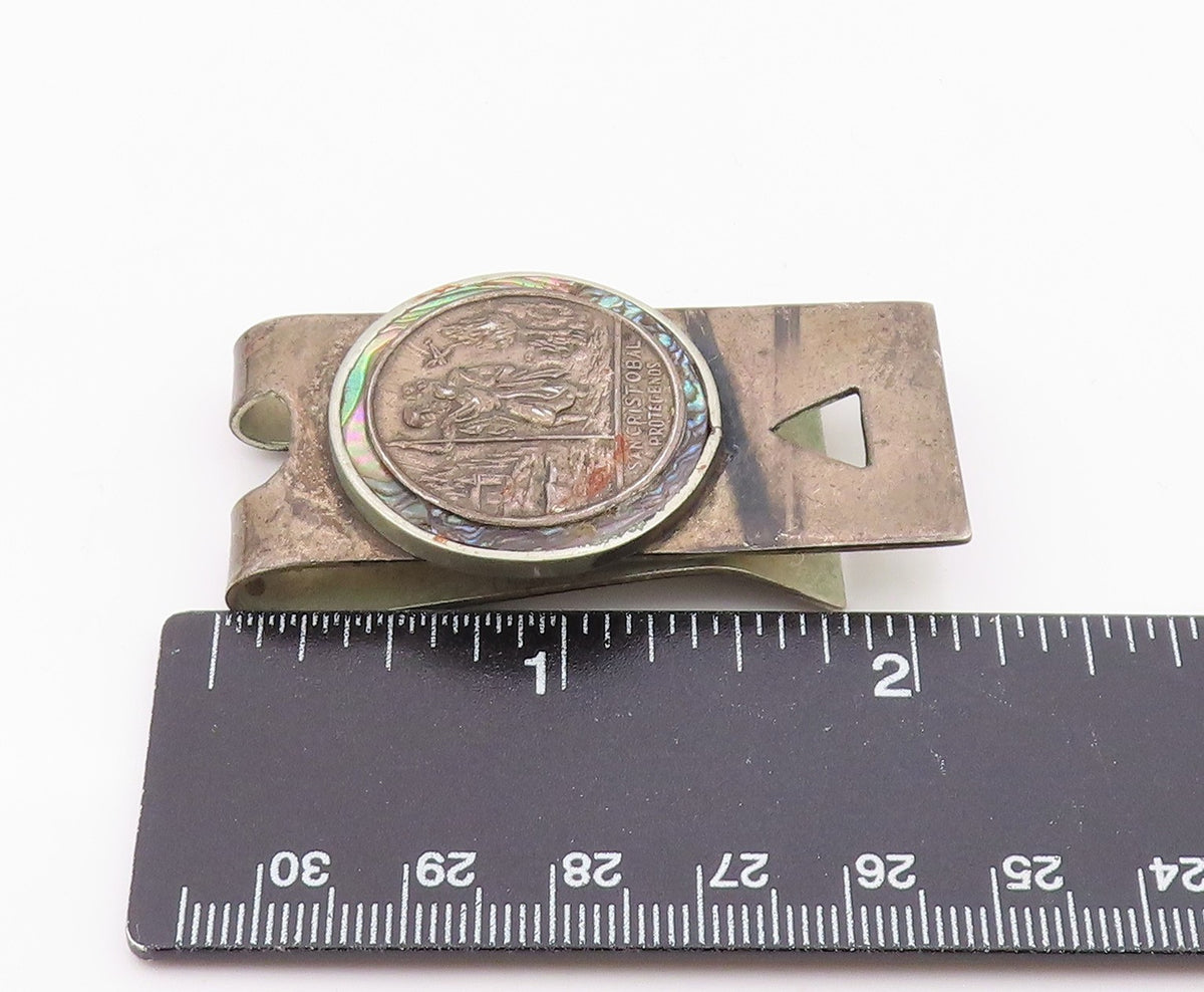 MEXICO 925 Silver  Vintage Abalone San Cristobal Protegenos Money Clip  TR3286