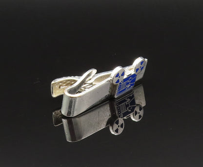 925 Sterling Silver  Vintage Blue Enamel Old Motion Film Tie Clip  TR3341
