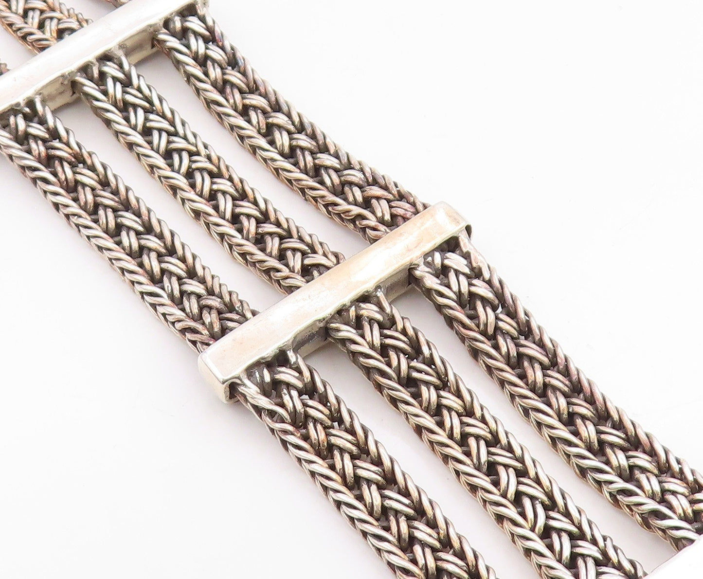 925 Sterling Silver Vintage Bracelet LOIS HILL Triple Strand Scroll Bar  BT12042