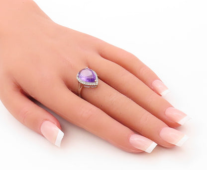 925 Sterling Silver Vintage Ring Drop Cut Amethyst Halo CZ Frame  Sz 7  RG30830