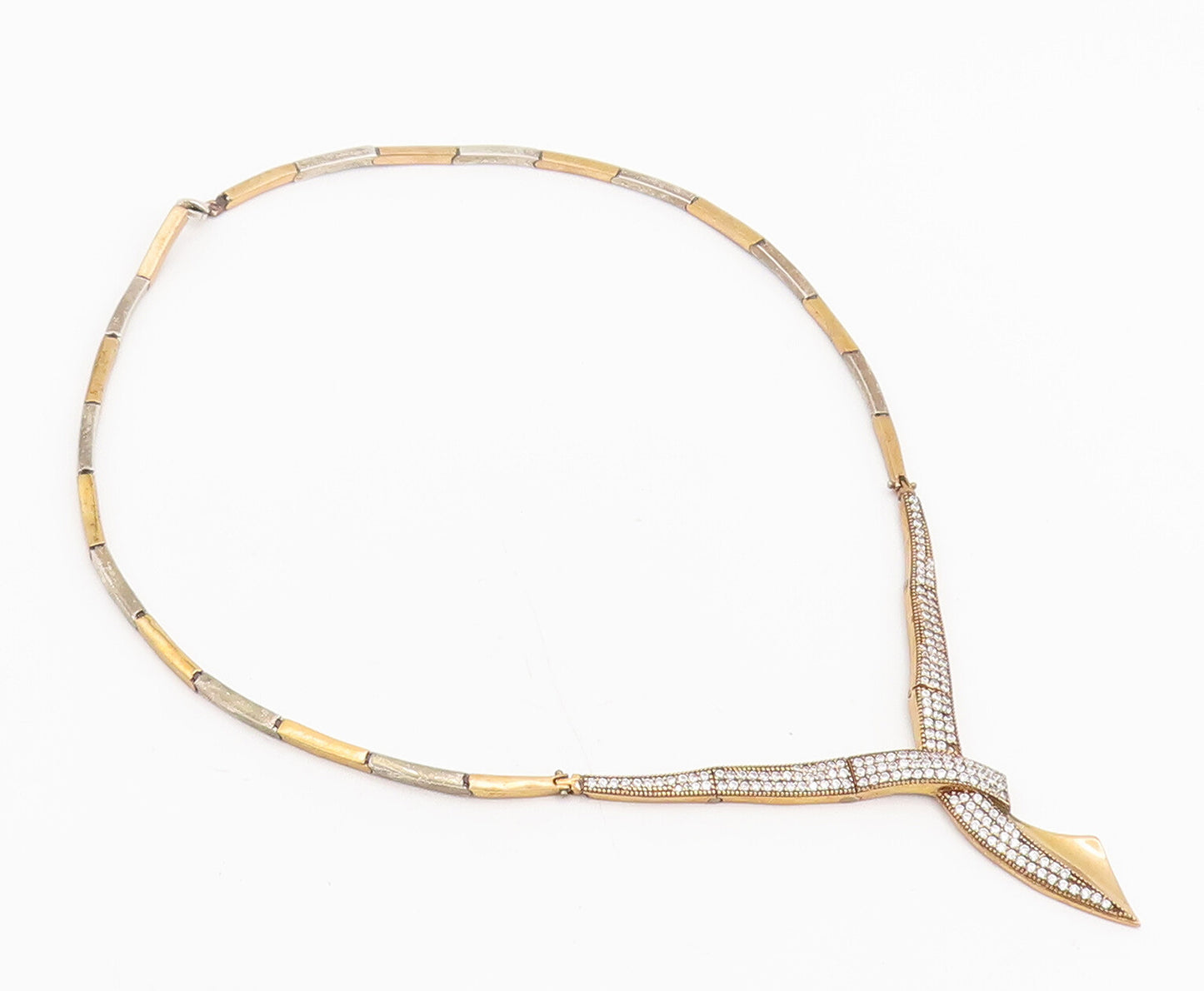 925 Sterling Silver  Vintage Gold Plated Carved Designer CZ Necklace  NE4095