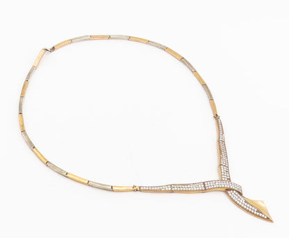 925 Sterling Silver  Vintage Gold Plated Carved Designer CZ Necklace  NE4095