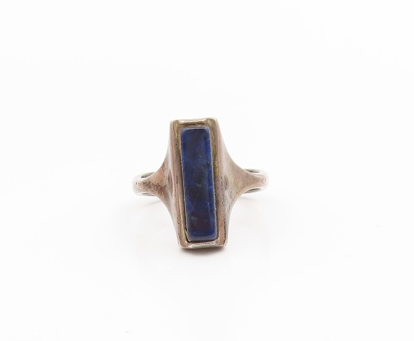 925 Sterling Silver Vintage Ring Rectangular Lapis Lazuli  Band  Sz 7  RG34423