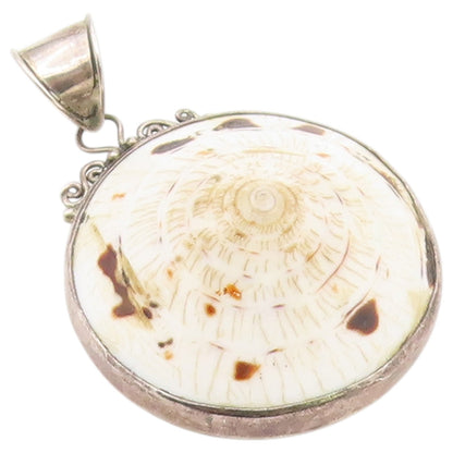 925 Sterling Silver Vintage Pendant Classic Coastal Sundial Seashell  PT26415