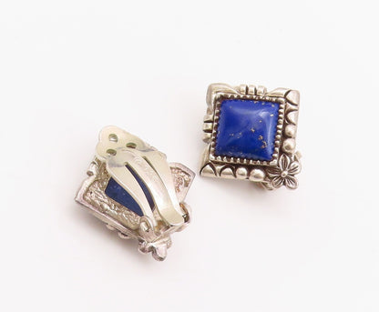925 Sterling Silver Vintage Earrings CAROL FELLY Lapis Lazuli Clip Back  EG13622