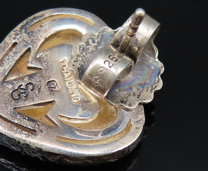 DESIGNER 925 Silver  Vintage Carved Figure Heart Shaped Topaz Earrings EG12187