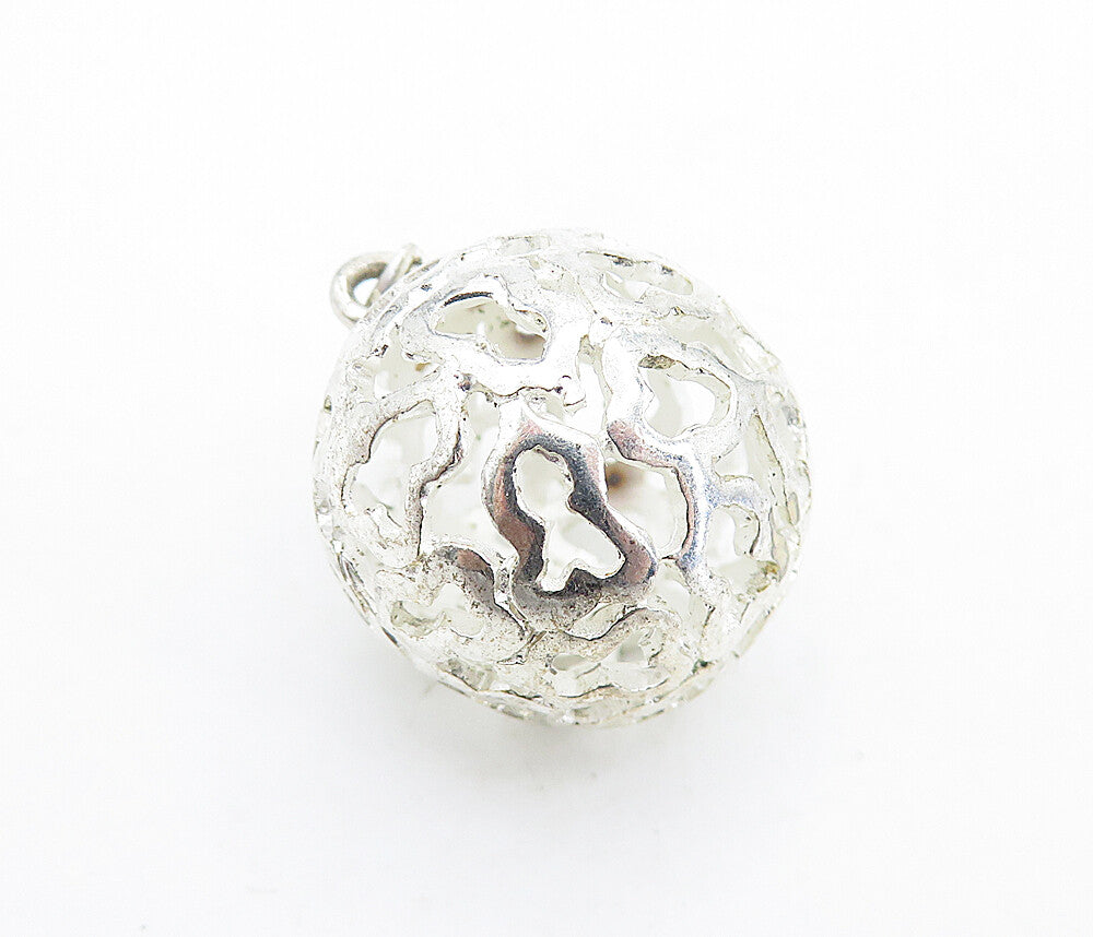 925 Sterling Silver  Vintage Shiny Cutout Design Sphere Drop Pendant  PT4766