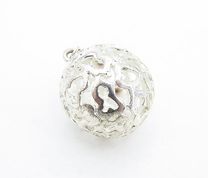 925 Sterling Silver  Vintage Shiny Cutout Design Sphere Drop Pendant  PT4766