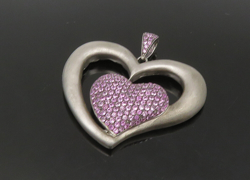 925 Sterling Silver  Vintage Amethyst Encrusted Love Heart Pendant  PT18627