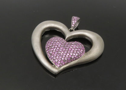 925 Sterling Silver  Vintage Amethyst Encrusted Love Heart Pendant  PT18627