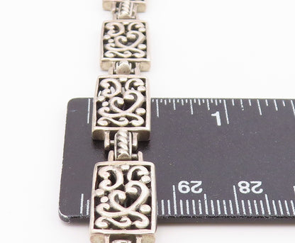 925 Sterling Silver  Vintage Rectangular Scroll Pattern Chain Bracelet  BT9409