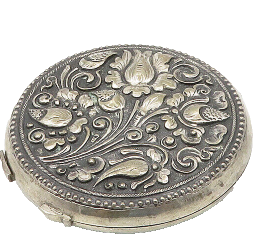 925 Sterling Silver  Vintage Floral Swirl Oxidized Compact (OPENS)  TR2375