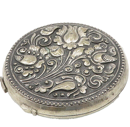 925 Sterling Silver  Vintage Floral Swirl Oxidized Compact (OPENS)  TR2375