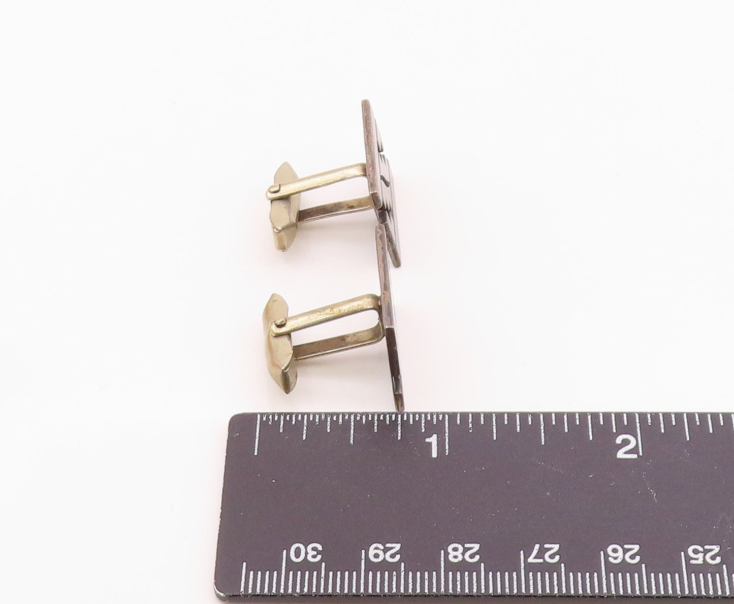 TAXCO 925 Silver  Vintage Carved Stairs Maze Motif Tribal Cuff Links  TR3450