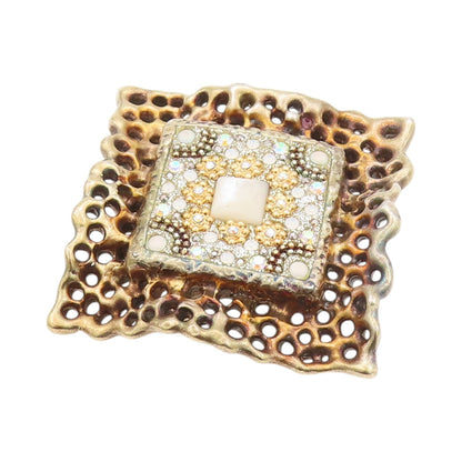 925 Sterling Silver Vintage Brooch Pin Gold Plated Brutalist Rhinestone  BP11554