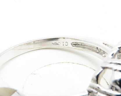 925 Sterling Silver  Sparkling Cubic Zirconia Floral Band Ring Sz 8  RG12746
