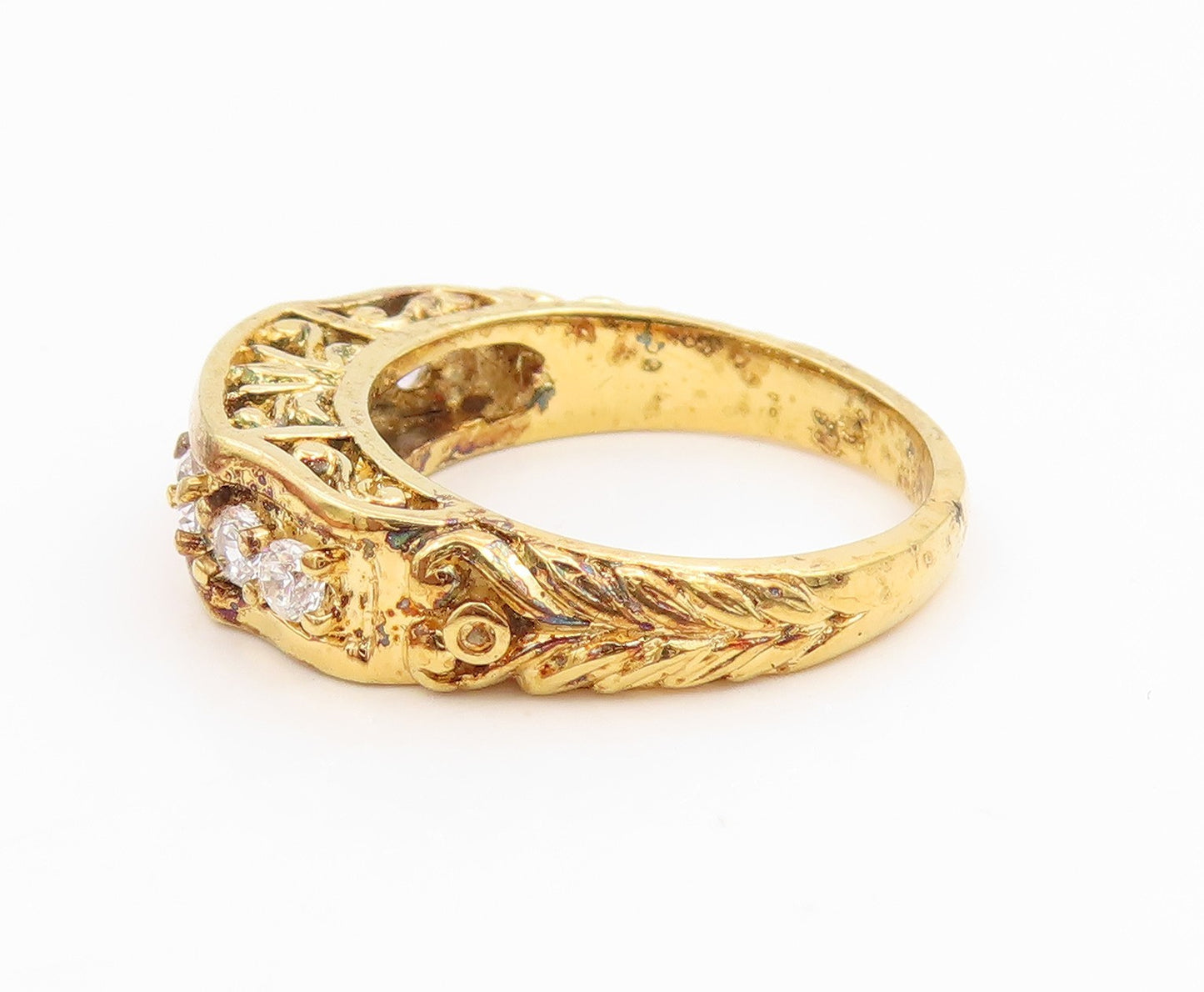 925 Sterling Silver Vintage Ring Gold Plated CZ Statement Band  Sz 8  RG35823