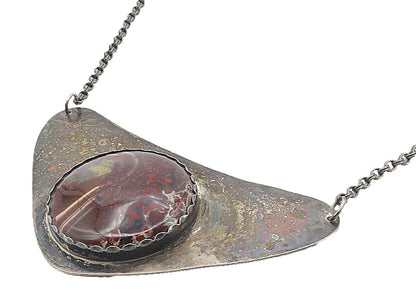 925 Sterling Silver  Vintage Red Agate Oxidized Pendant Chain Necklace  NE1703