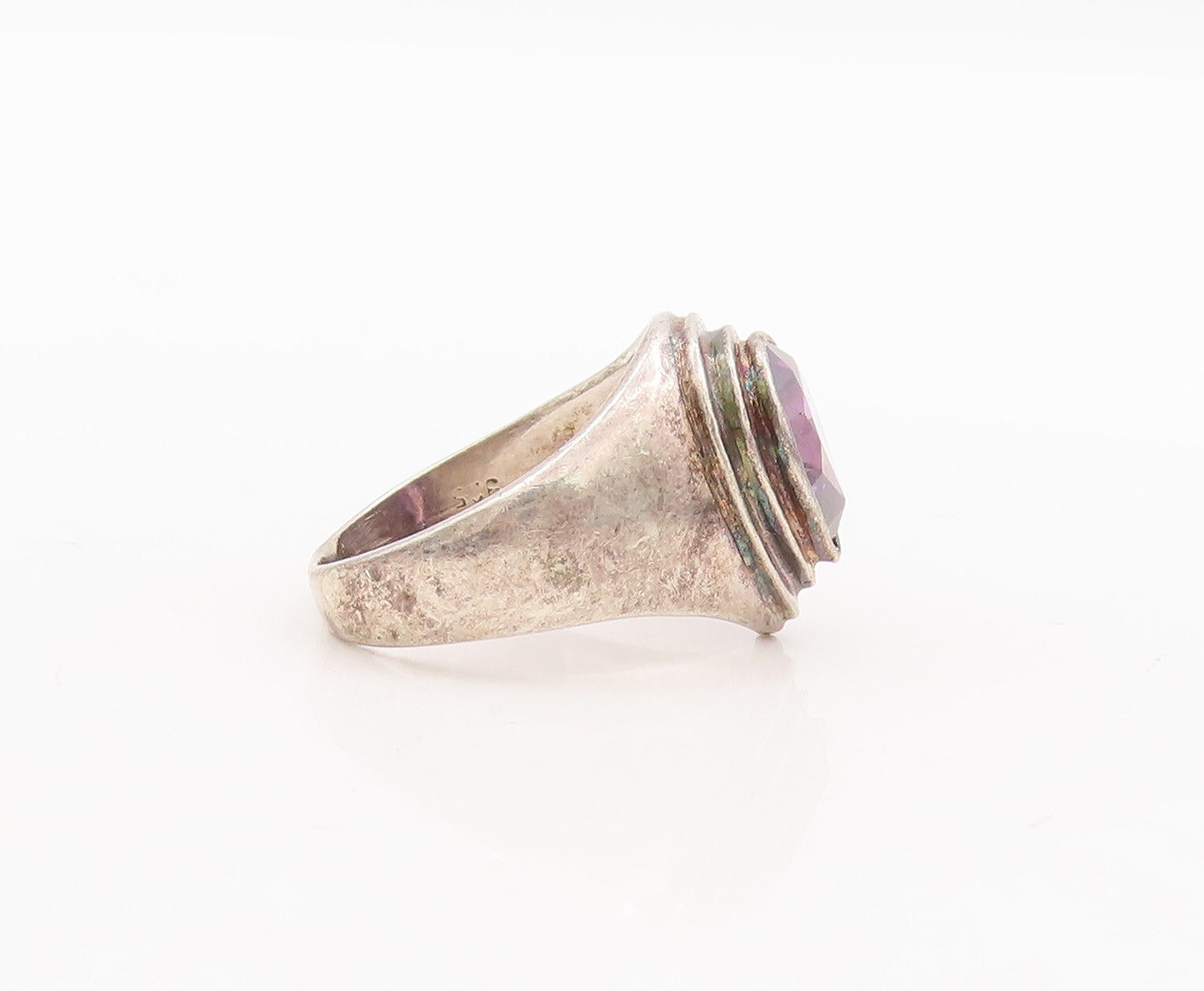 925 Sterling Silver Vintage Ring Drop Shape Step Carved Amethyst  Sz 7  RG29075