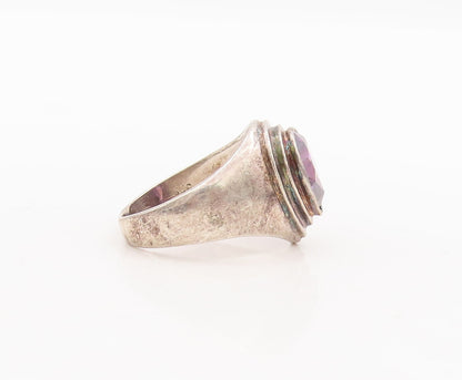 925 Sterling Silver Vintage Ring Drop Shape Step Carved Amethyst  Sz 7  RG29075