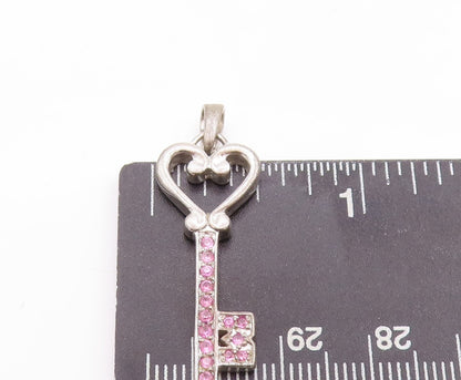 925 Sterling Silver Vintage Pendant Pink Topaz Inlay Key With Heart  PT23343