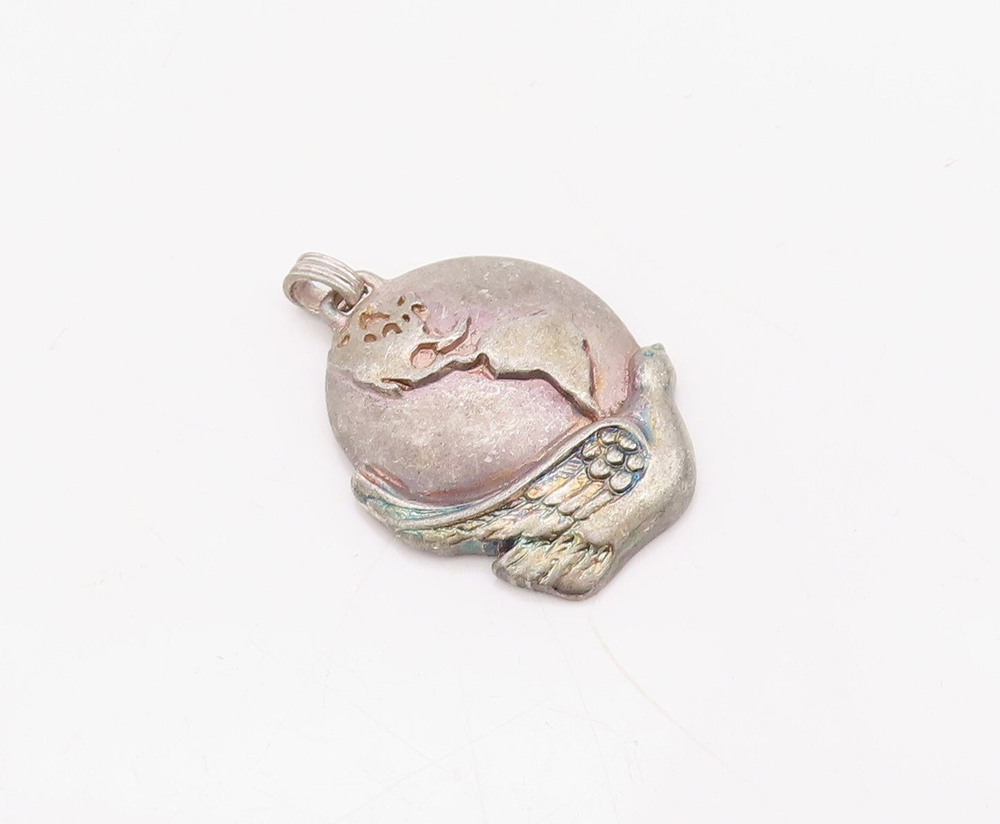 925 Sterling Silver Vintage Pendant GORHAM Carved Globe On A Dove  PT23540