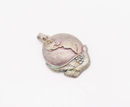 925 Sterling Silver Vintage Pendant GORHAM Carved Globe On A Dove  PT23540