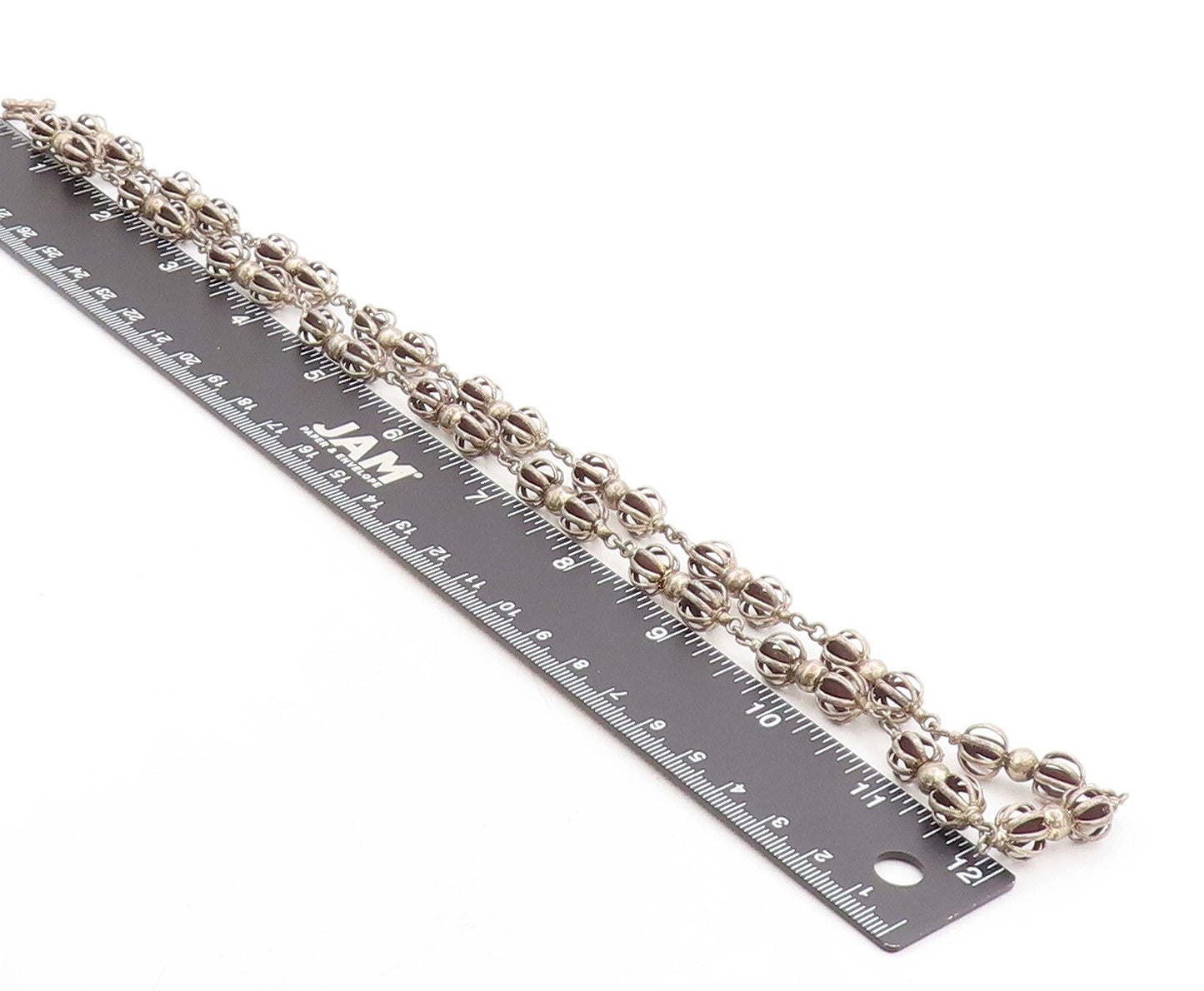 925 Sterling Silver Vintage Necklace Designer Cutout Dark Tone Beads  NE4428