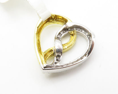 925 Sterling Silver  Genuine Diamonds Two Tone Love Heart Pendant  PT11065