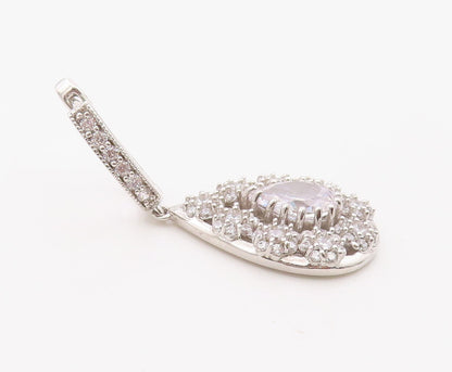 925 Sterling Silver Vintage Earrings Dazzling CZ Halo Teardrop Cluster  EG14376
