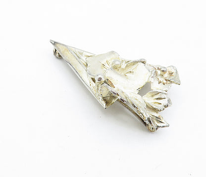 925 Sterling Silver  Vintage Shiny Sculpted Floral Bouquet Brooch Pin  BP1616