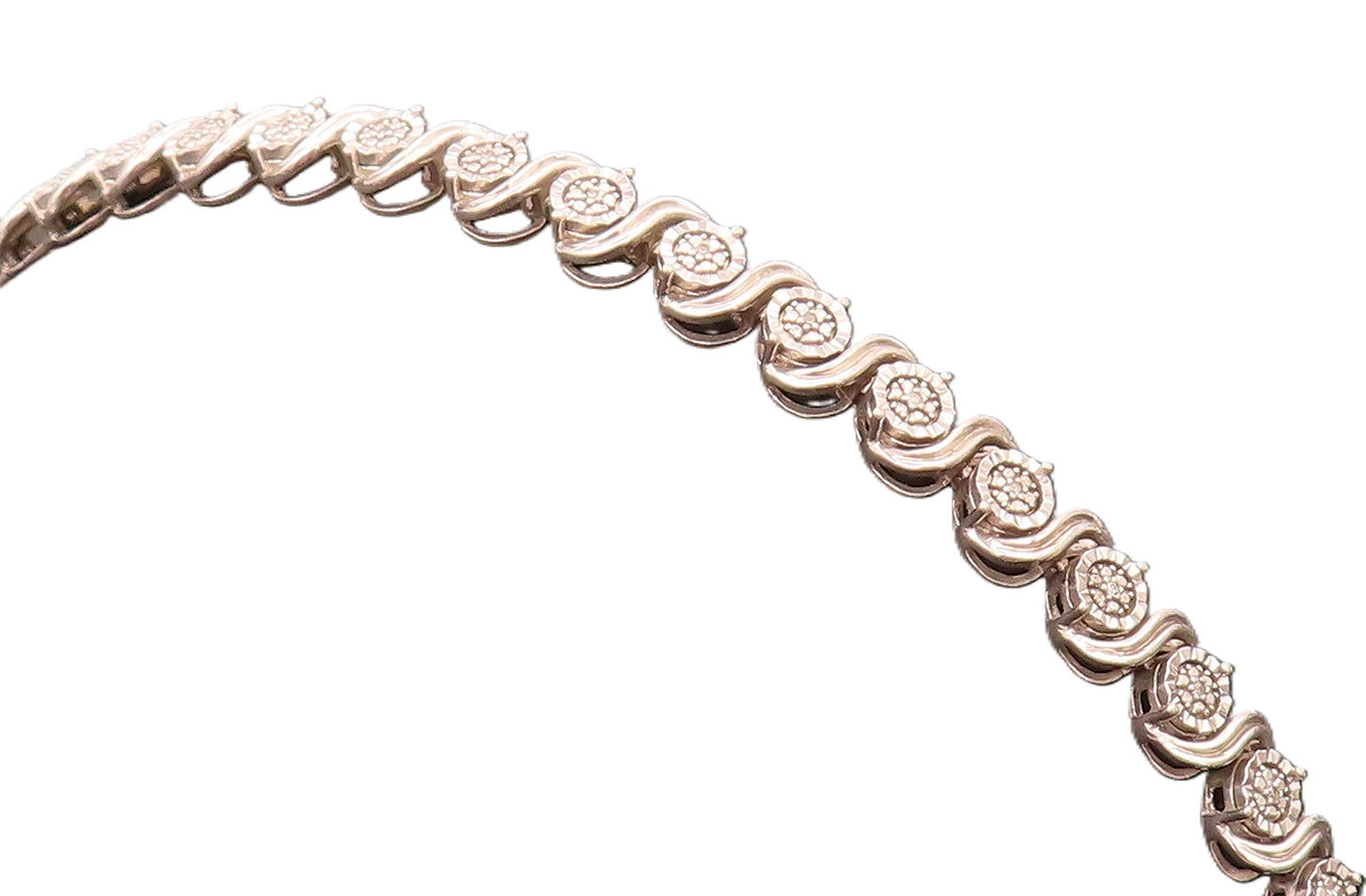 925 Silver Vintage Swirly S & Diamonds Circular Alternat Link Bracelet BT10044