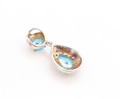 925 Sterling Silver Vintage Pendant Drop & Round Cut Blue & White Topaz  PT23767
