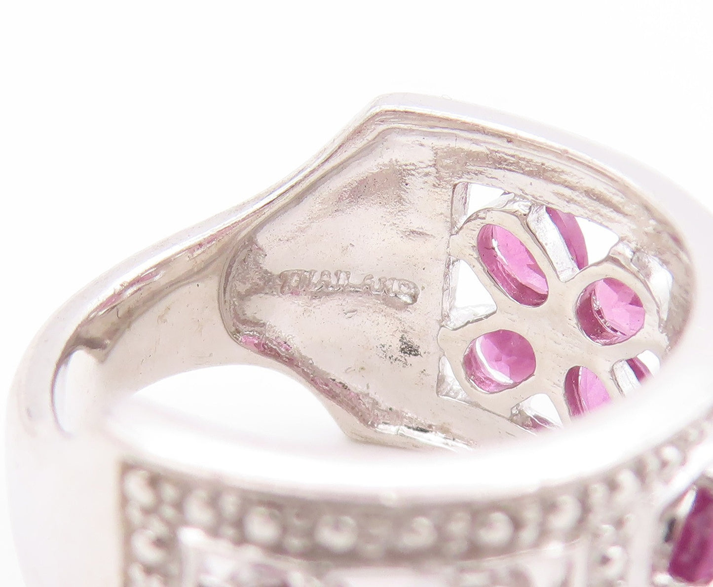 925 Sterling Silver Vintage Ring Amethyst Floral Blossom Cut Out  Sz 6  RG33623