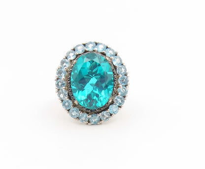 925 Sterling Silver Vintage Ring Large Blue Quartz & Topaz Band  Sz 8  RG35087