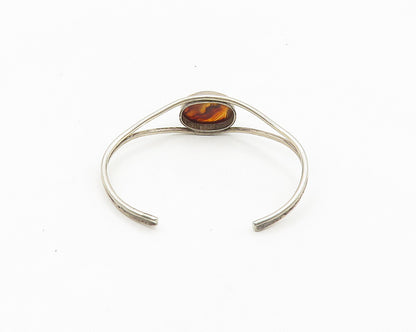925 Sterling Silver  Vintage Cabochon Cut Amber Split Cuff Bracelet  BT7437