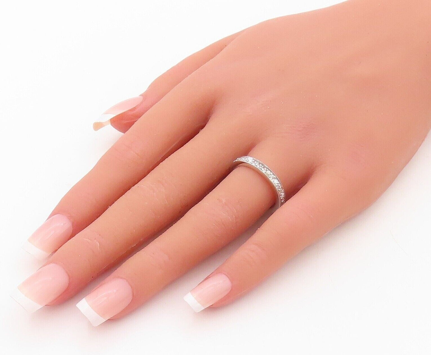 925 Sterling Silver Vintage Ring Minimalist Topaz Inlay Band  Sz 7  RG30256