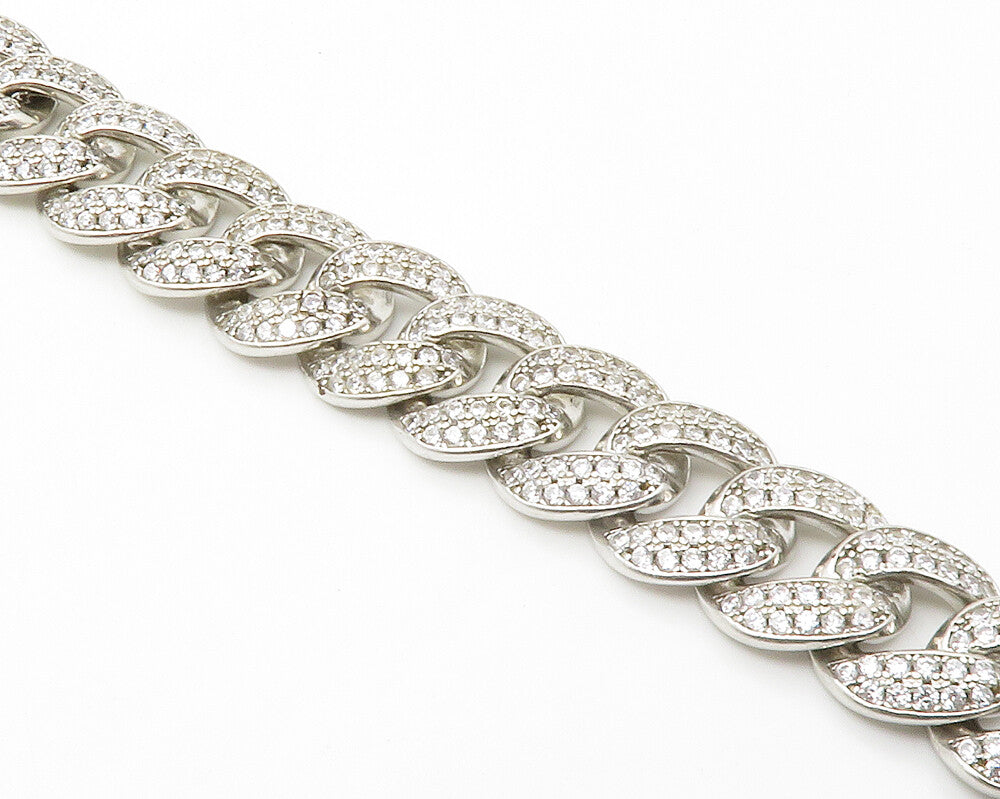 925 Sterling Silver  Vintage Cubic Zirconia Curb Link Chain Bracelet  BT5605