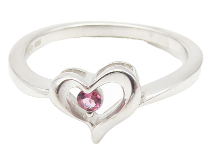 925 Sterling Silver  Petite Pink Topaz Open Love Heart Band Ring Sz 7  RG10857
