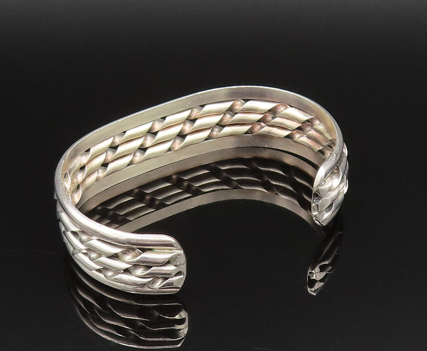 925 Sterling Silver  Vintage Twisted Three Row Cuff Bracelet  BT9484