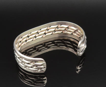 925 Sterling Silver  Vintage Twisted Three Row Cuff Bracelet  BT9484