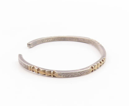 925 Sterling Silver Vintage Bracelet Two Tone Geometric Carved Cuff  BT11808