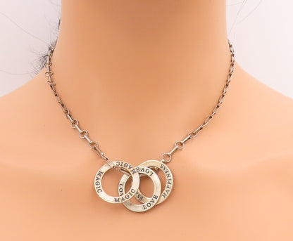 925 Sterling Silver Vintage Necklace With Engraved Love Happiness Magic  NE4616