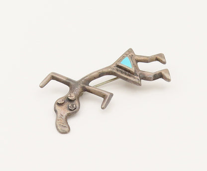 NAVAJO 925 Silver  Vintage Inlaid Turquoise Rainbow Man Brooch Pin  BP10244