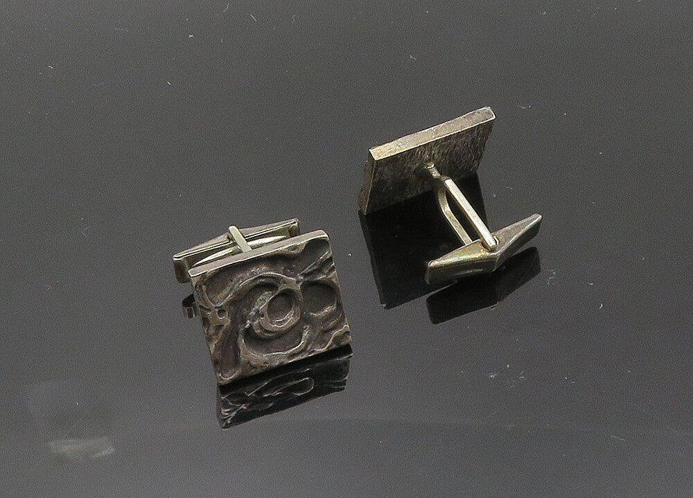 925 Sterling Silver  Vintage Dark Tone Modernist Sculpted Cufflinks  TR2769