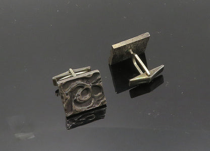 925 Sterling Silver  Vintage Dark Tone Modernist Sculpted Cufflinks  TR2769