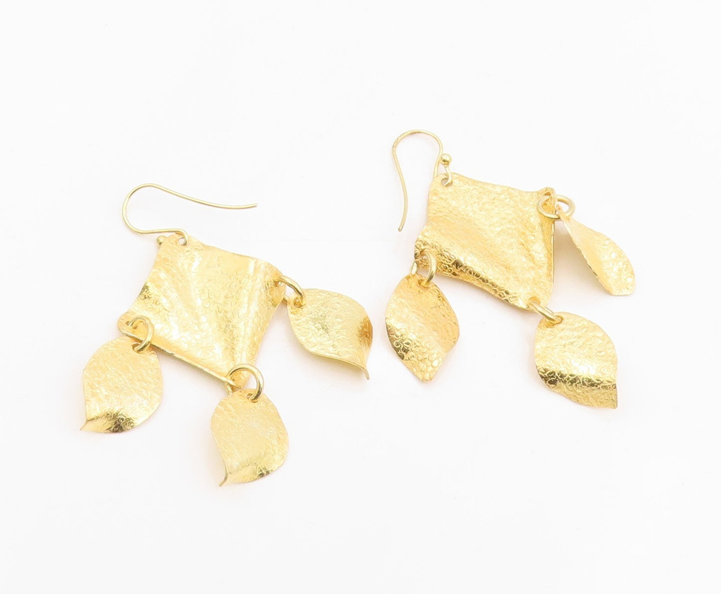 925 Sterling Silver Vintage Earrings Gold Plated Abstract Leaf Dangle  EG14117