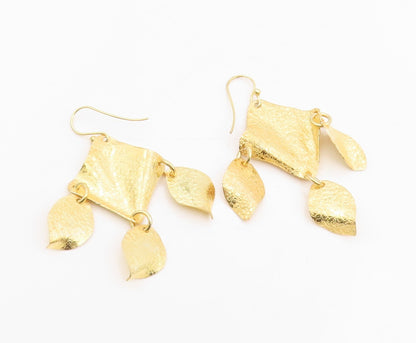 925 Sterling Silver Vintage Earrings Gold Plated Abstract Leaf Dangle  EG14117